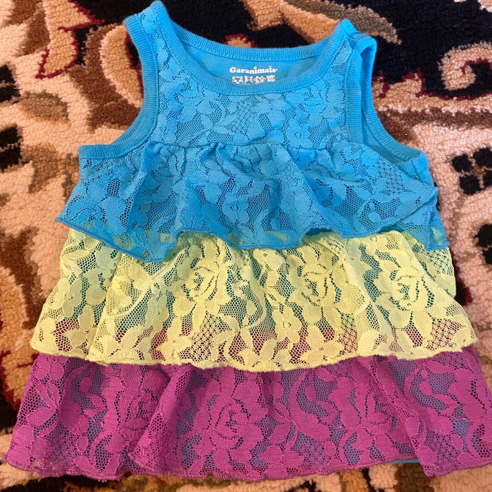 Caramel Blue, Yellow, and Purple Lace Tank Top 3-6m
